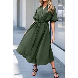 Cupshe Green Collared Short Sleeve Midi Dress- NWT - Size Small